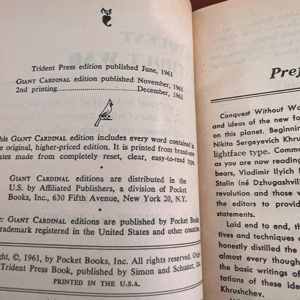 Conquest Without War Nikita Khrushchev‎ 1961 Pocket Books Giant Cardinal GC-137